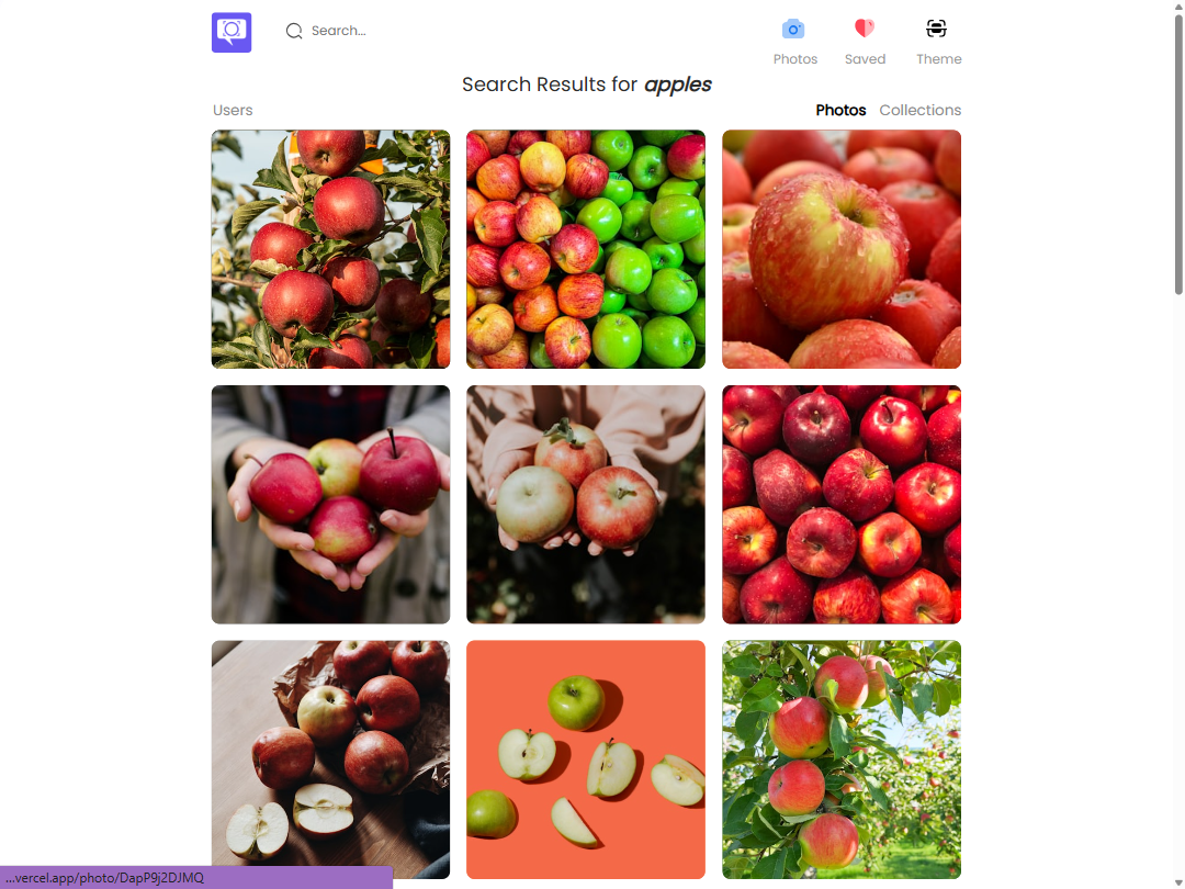 Screenshot of photo search results